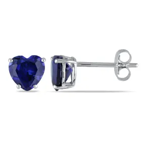 1 4/5 CT TGW Heart Shaped Created Blue Sapphire Stud Earrings in 10K White Gold