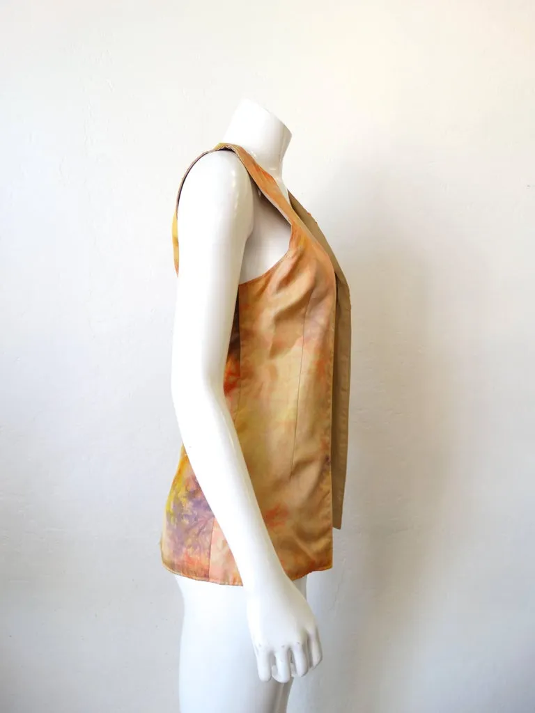 1970s Silk Tie Dye Embroidered Hippie Vest