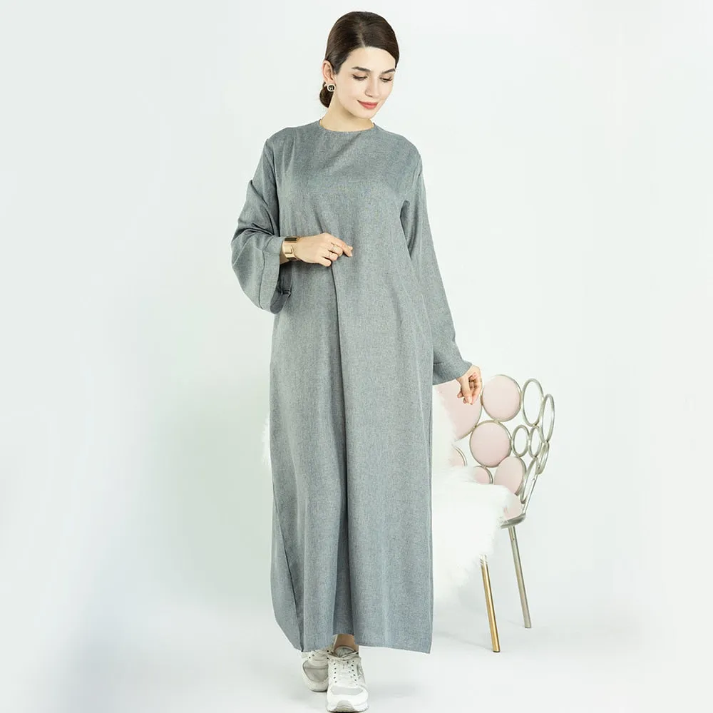 Abaya Dress Cotton Linen Loose Casual Maxi Dresses for Women