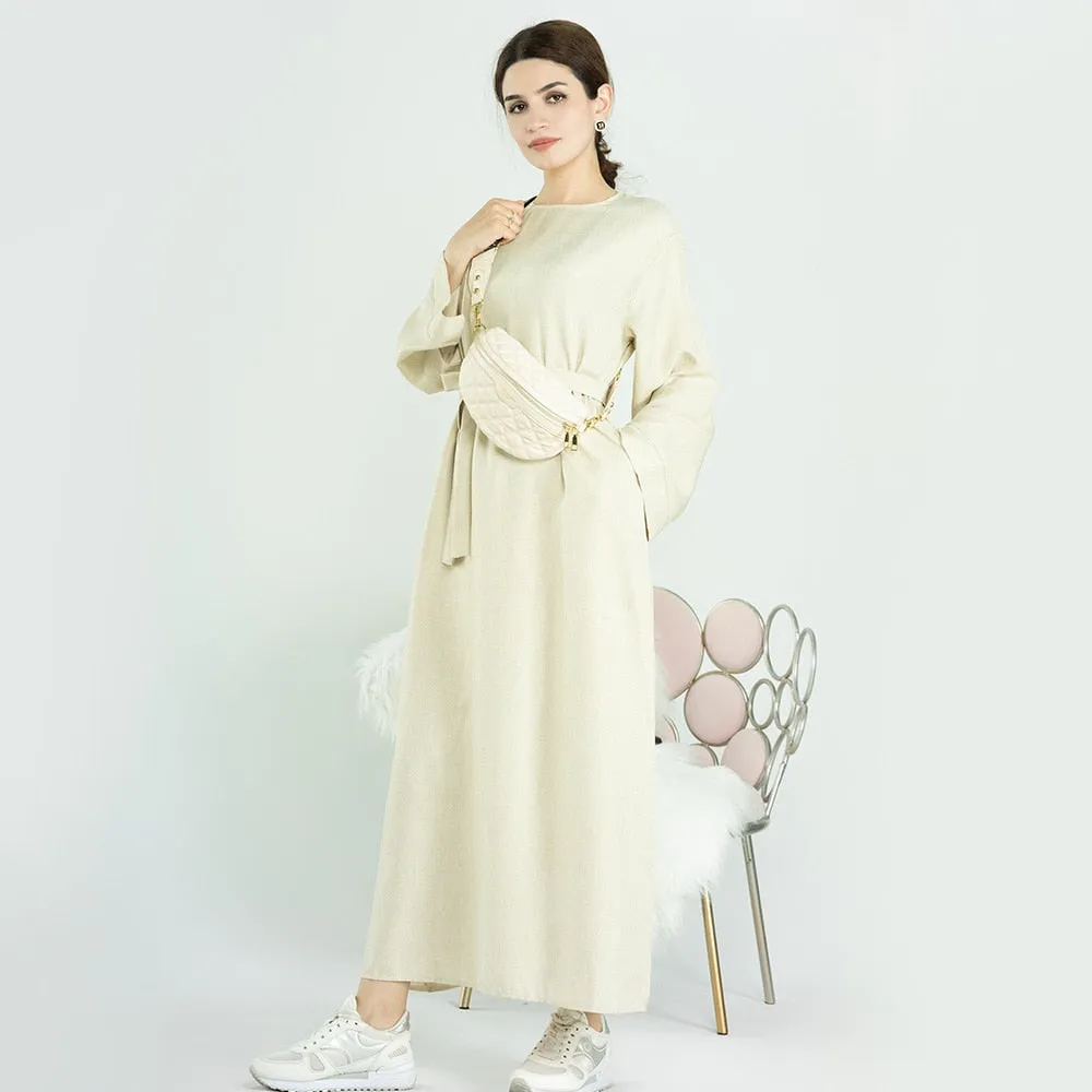 Abaya Dress Cotton Linen Loose Casual Maxi Dresses for Women