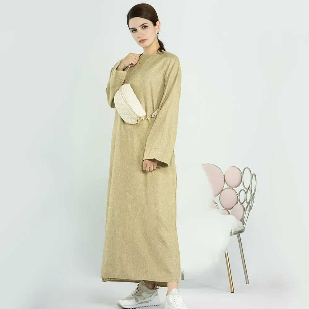 Abaya Dress Cotton Linen Loose Casual Maxi Dresses for Women