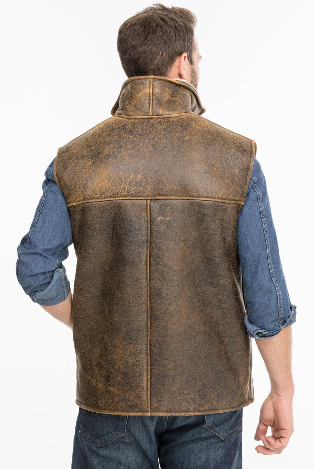 Aged brown chamonix sheep sleeveless vests