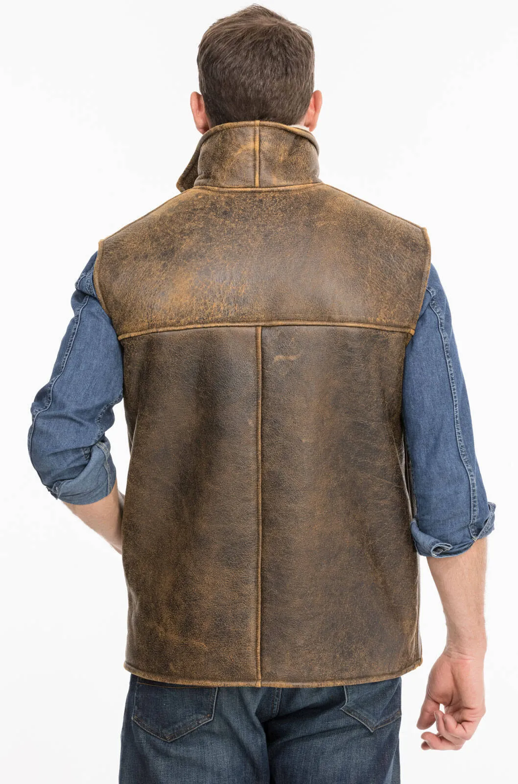 Aged brown chamonix sheep sleeveless vests