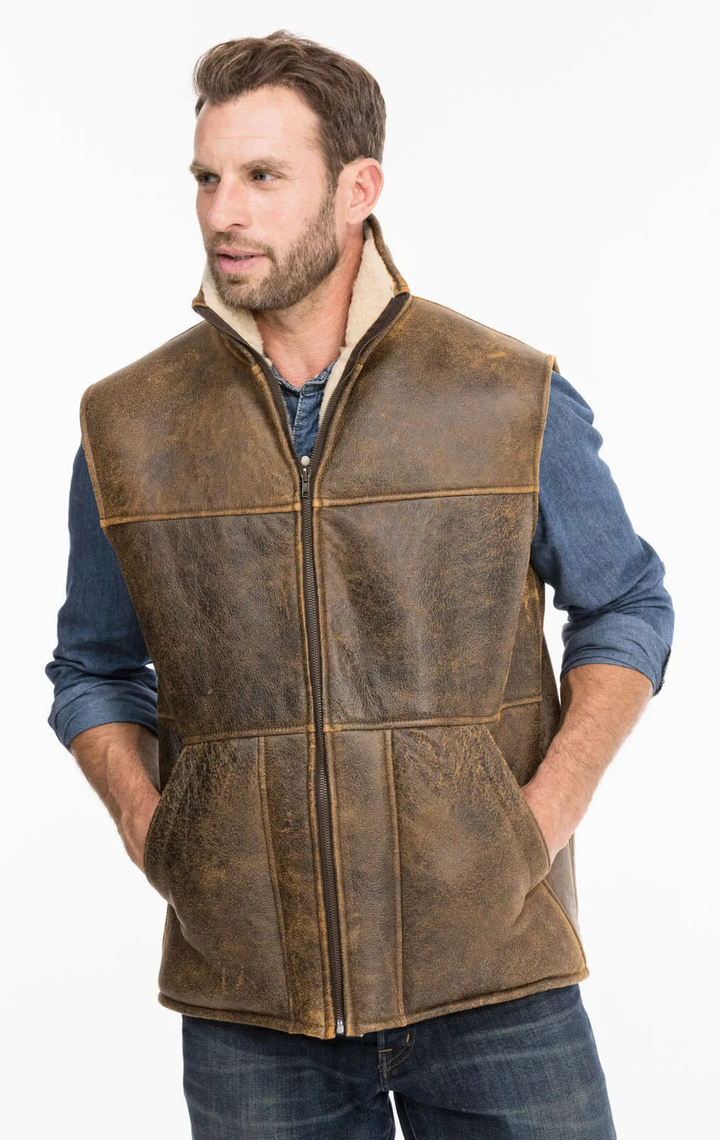 Aged brown chamonix sheep sleeveless vests