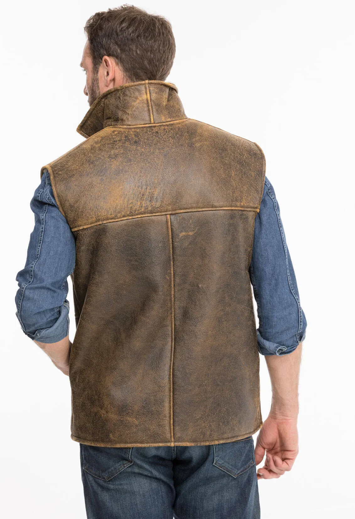 Aged brown chamonix sheep sleeveless vests