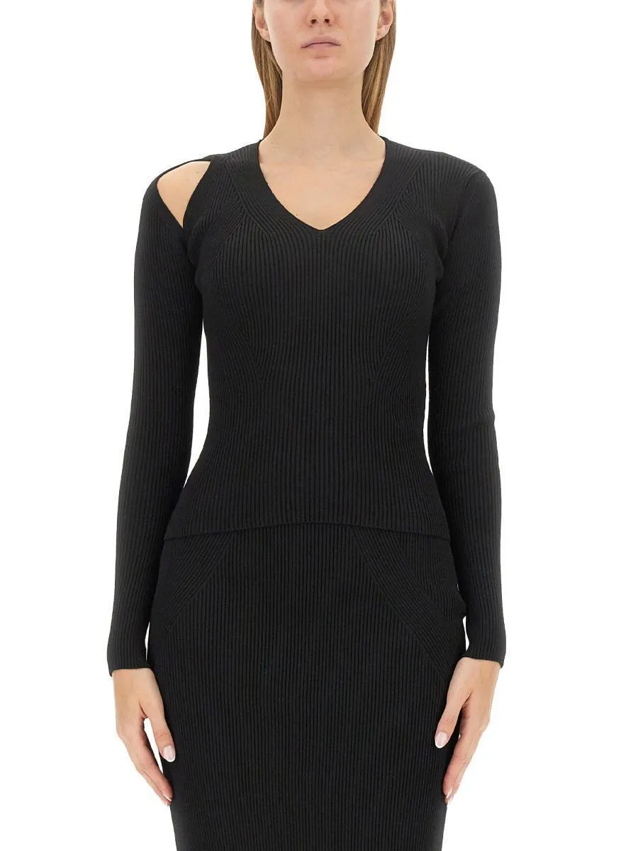 alexander mcqueen  |Casual Style Wool Rib V-Neck Long Sleeves Plain Party Style