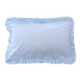 Blue gingham frilly pillowcase