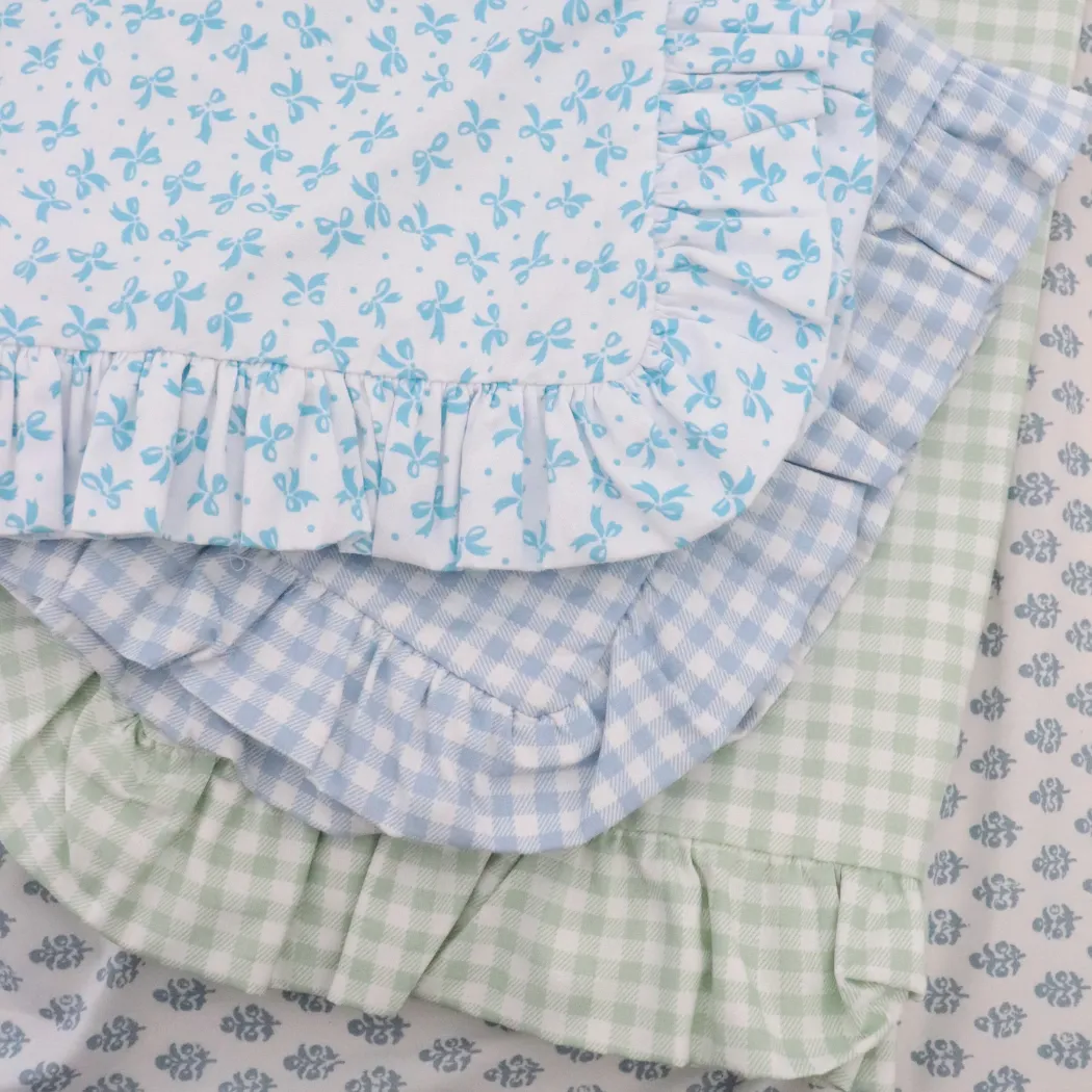 Blue gingham frilly pillowcase