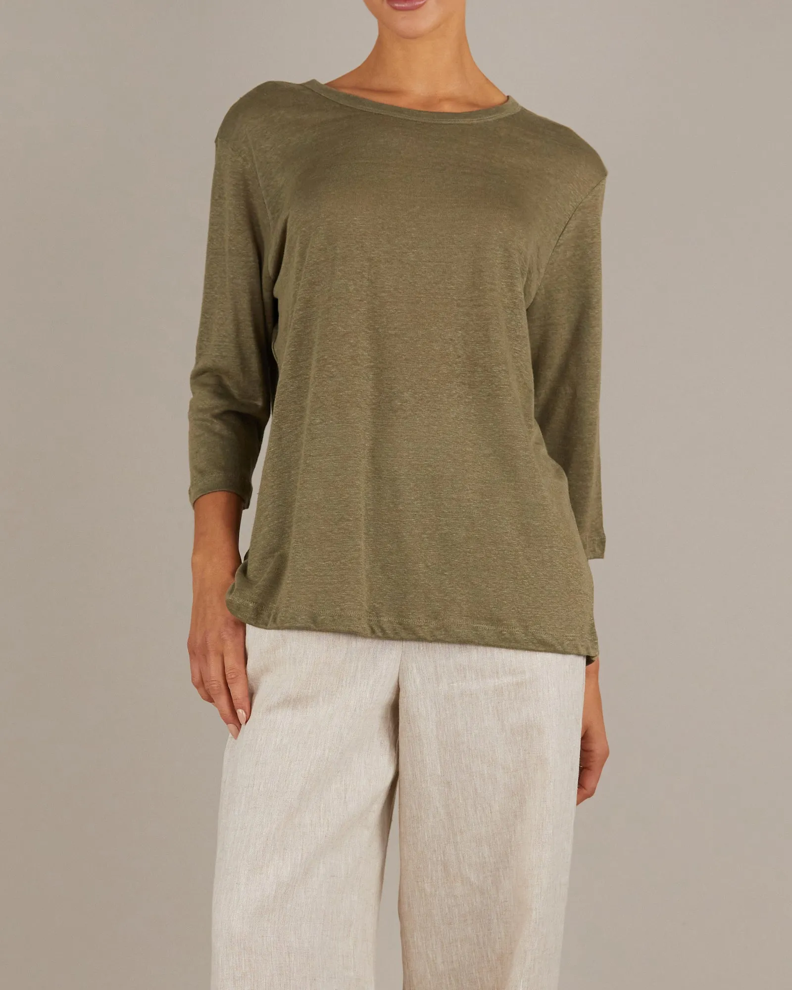 Bronte Linen Jersey Top - Khaki