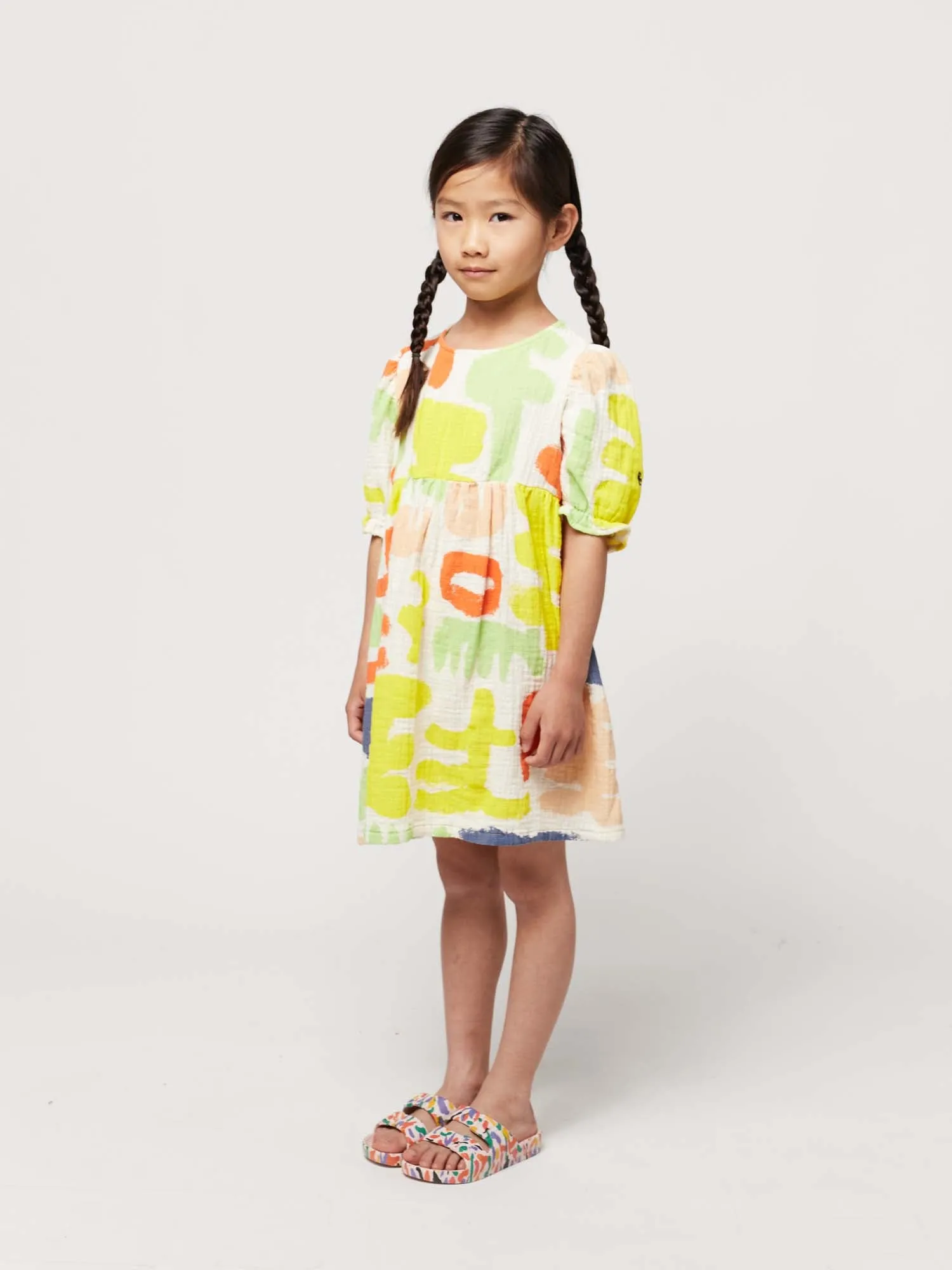 Carnival All Over Puffed Sleeve Woven Dress