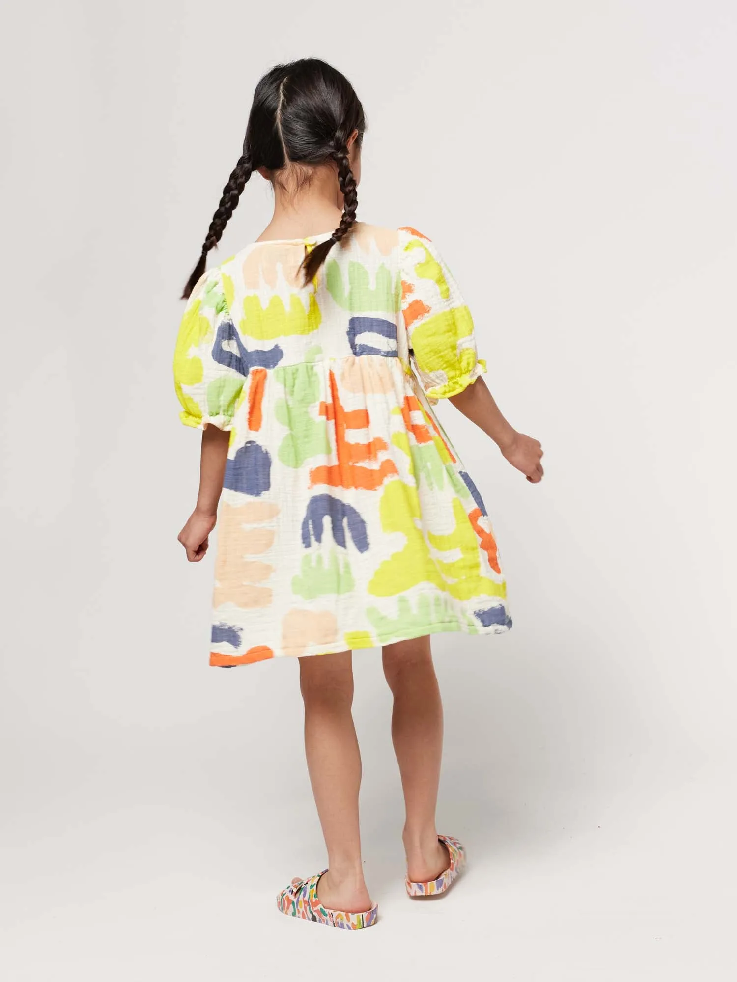 Carnival All Over Puffed Sleeve Woven Dress