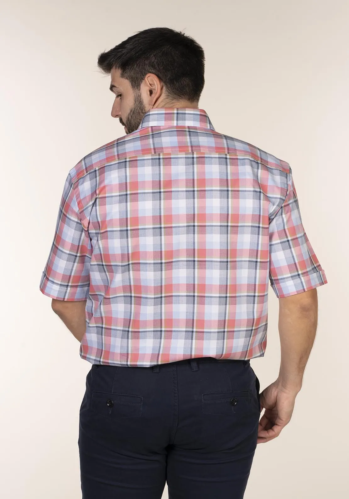 Casual Check Short Sleeve Shirt - Pink