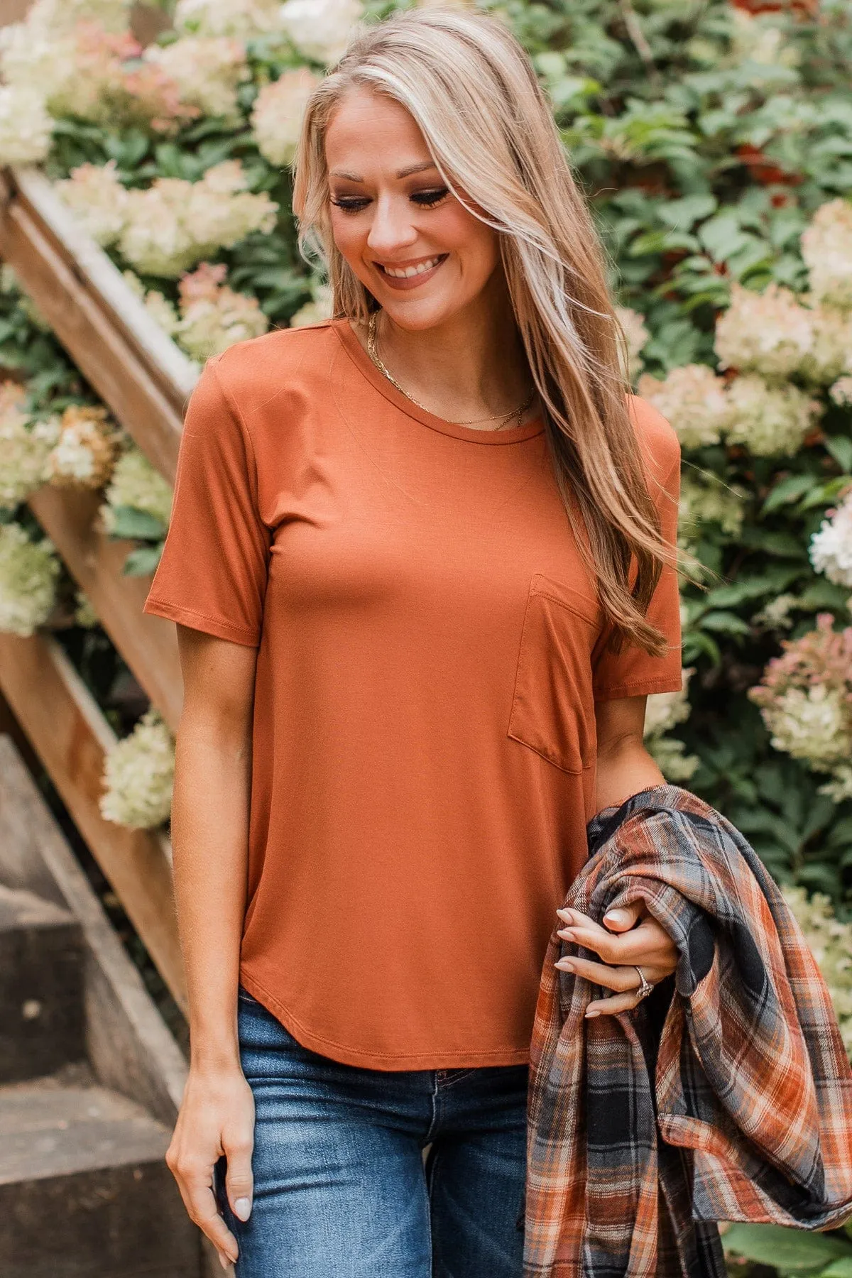 Casual Days Knit Pocket Top- Pumpkin