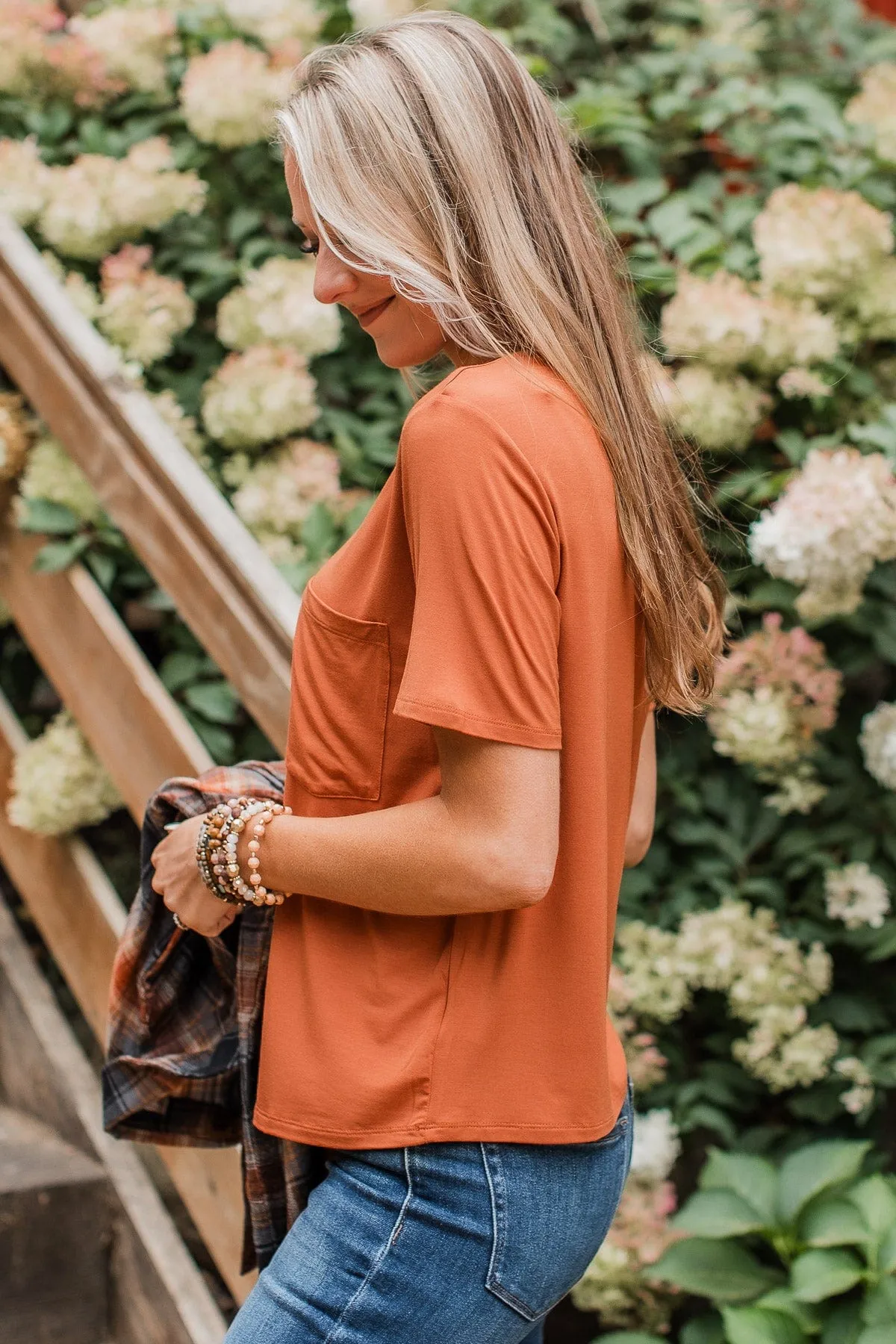 Casual Days Knit Pocket Top- Pumpkin