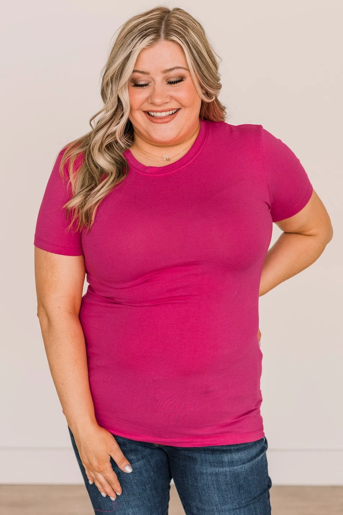 Casual Outings Short Sleeve Top- Hot Pink