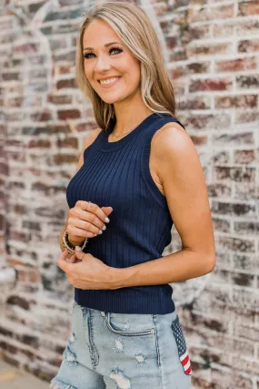 Casual Perfection Ribbed Tank Top- Dark Navy