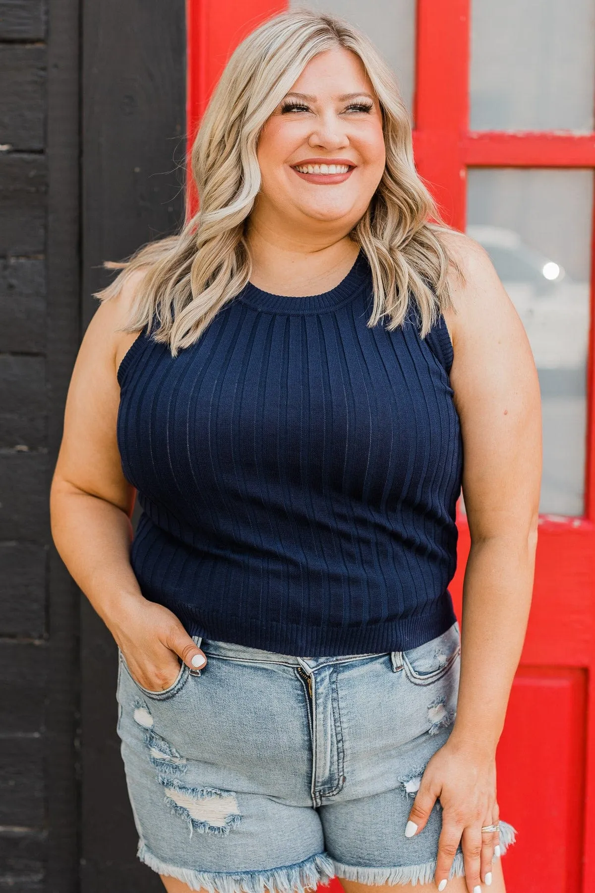 Casual Perfection Ribbed Tank Top- Dark Navy