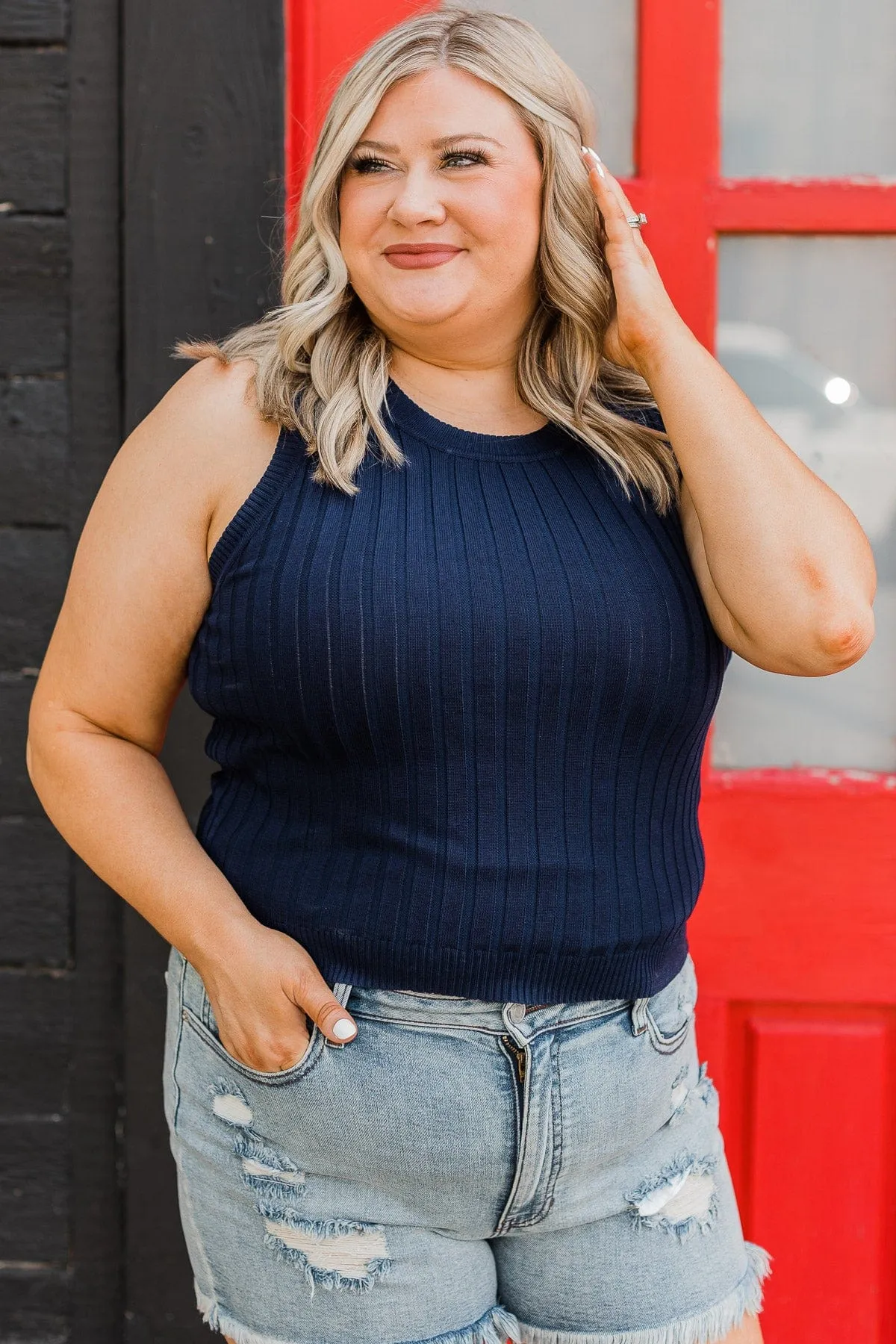 Casual Perfection Ribbed Tank Top- Dark Navy