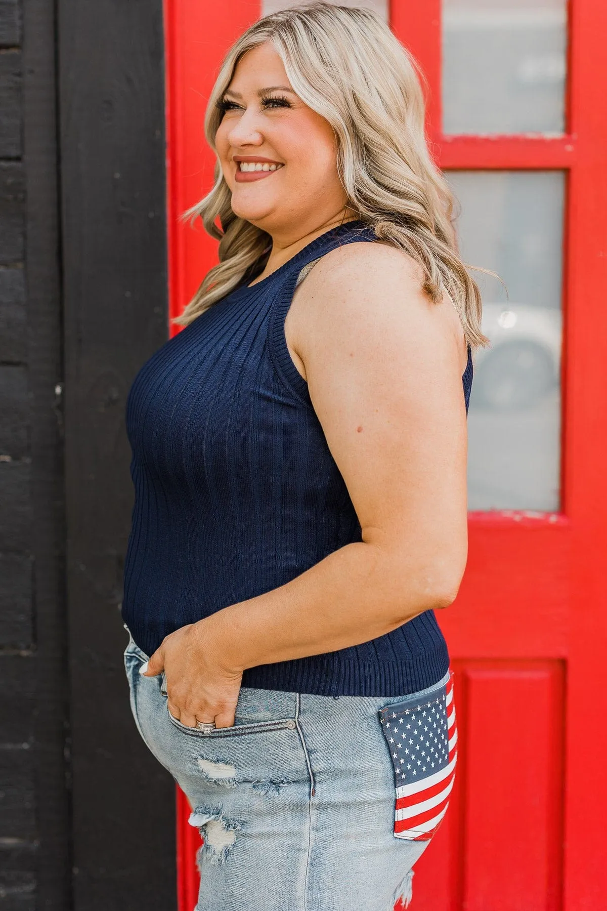 Casual Perfection Ribbed Tank Top- Dark Navy