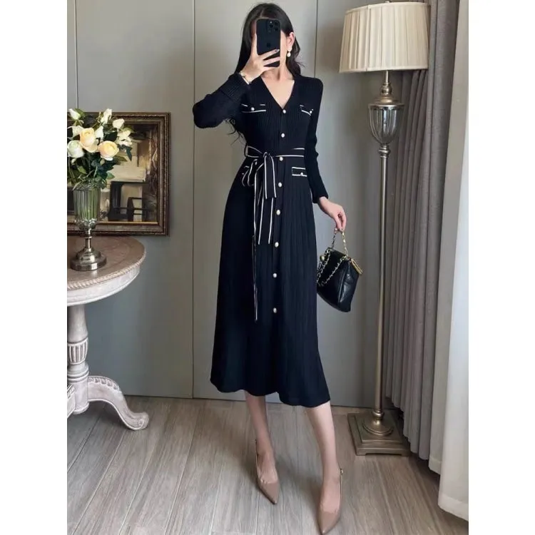 Casual Women's Solid High Stretch Single Breasted Ankle Length Dresses