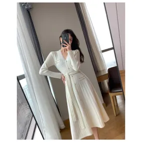 Casual Women's Solid High Stretch Single Breasted Ankle Length Dresses