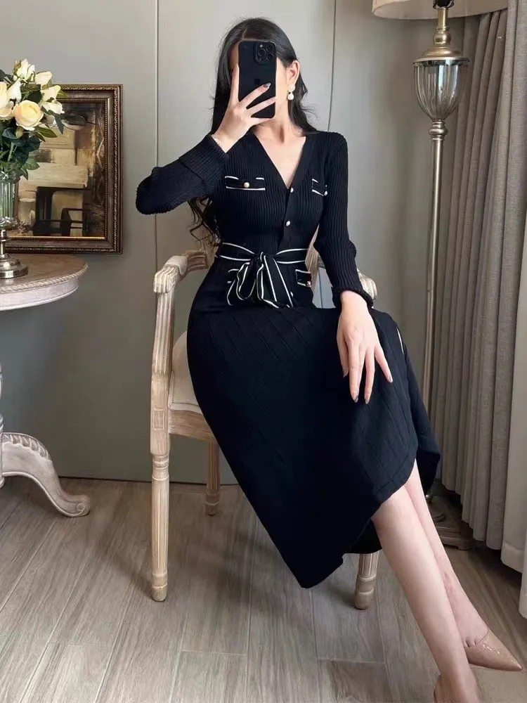 Casual Women's Solid High Stretch Single Breasted Ankle Length Dresses