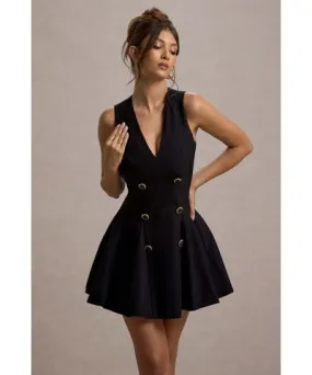 Club L London - USA Collette | Black Tailored Plunge-Neck Mini Dress