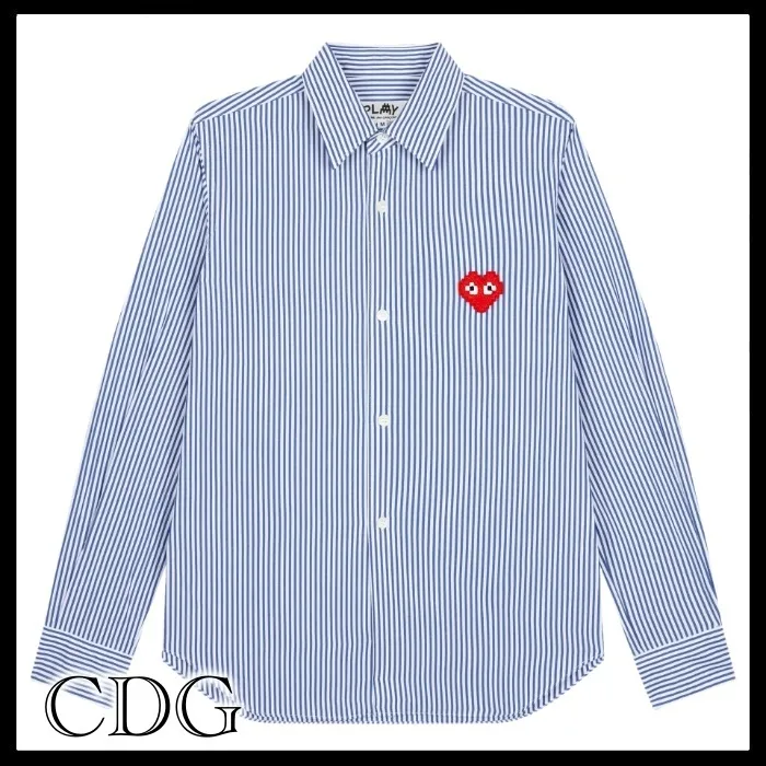 COMME des GARCONS  |Stripes Heart Casual Style Collaboration Long Sleeves Cotton