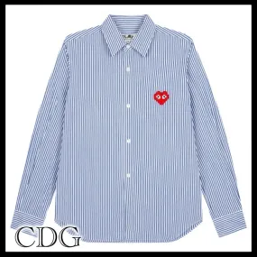 COMME des GARCONS  |Stripes Heart Casual Style Collaboration Long Sleeves Cotton