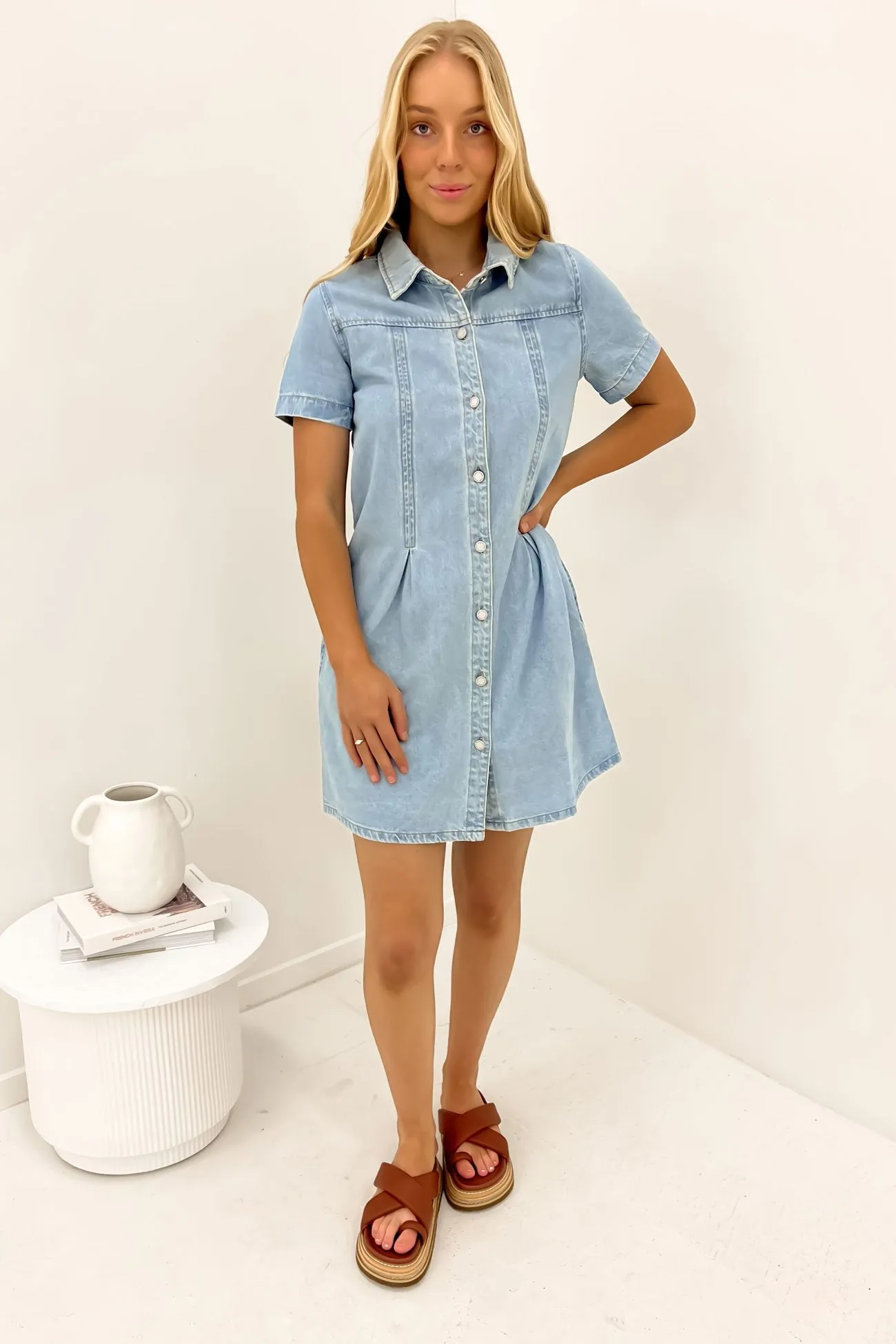 Corbin Denim Mini Dress Light Blue