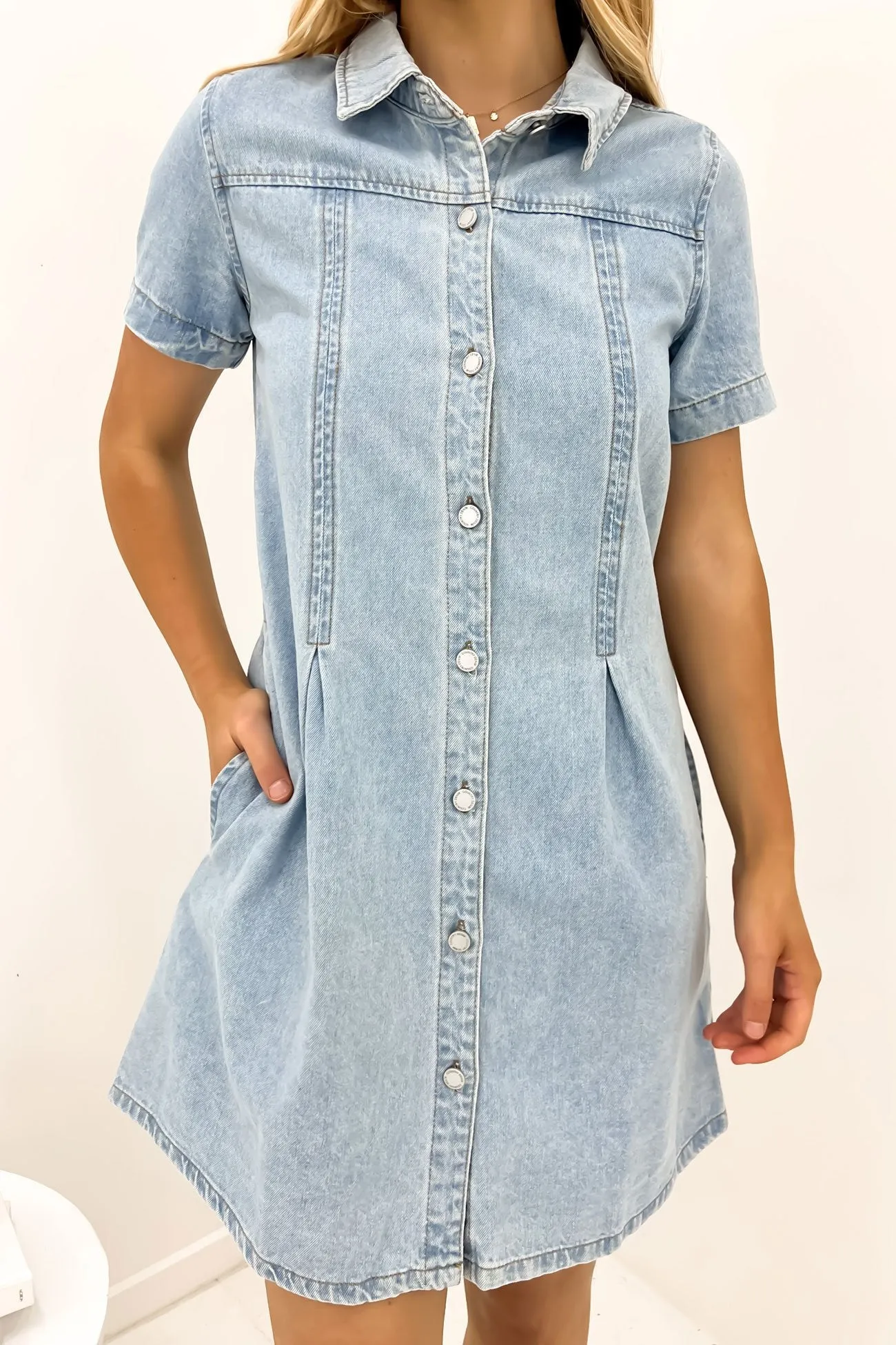 Corbin Denim Mini Dress Light Blue