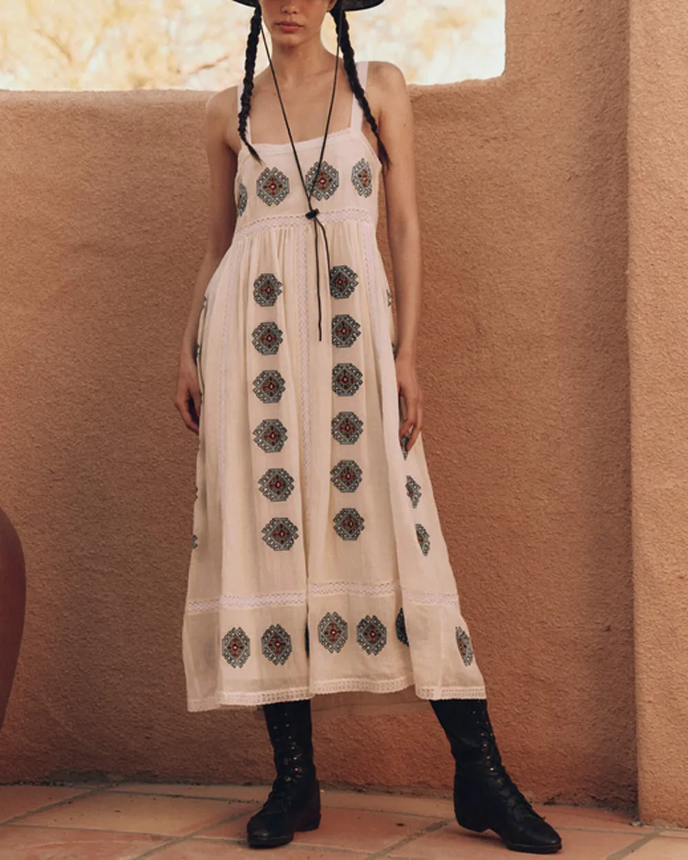 Cream Folklore Embellished Roam Dress