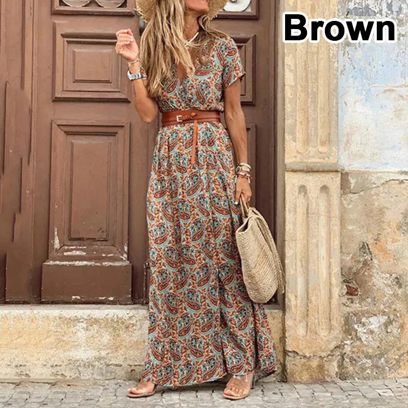 Dresses Elegant Robe Femme Casual Maxi Short Sleeve