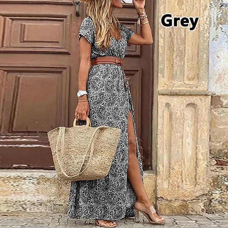 Dresses Elegant Robe Femme Casual Maxi Short Sleeve