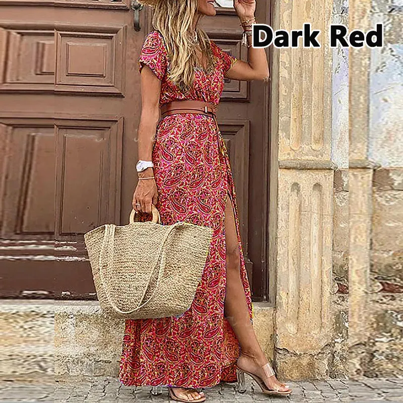 Dresses Elegant Robe Femme Casual Maxi Short Sleeve