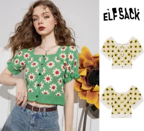 ELF SACK  |Flower Patterns Short Sleeves Cardigans