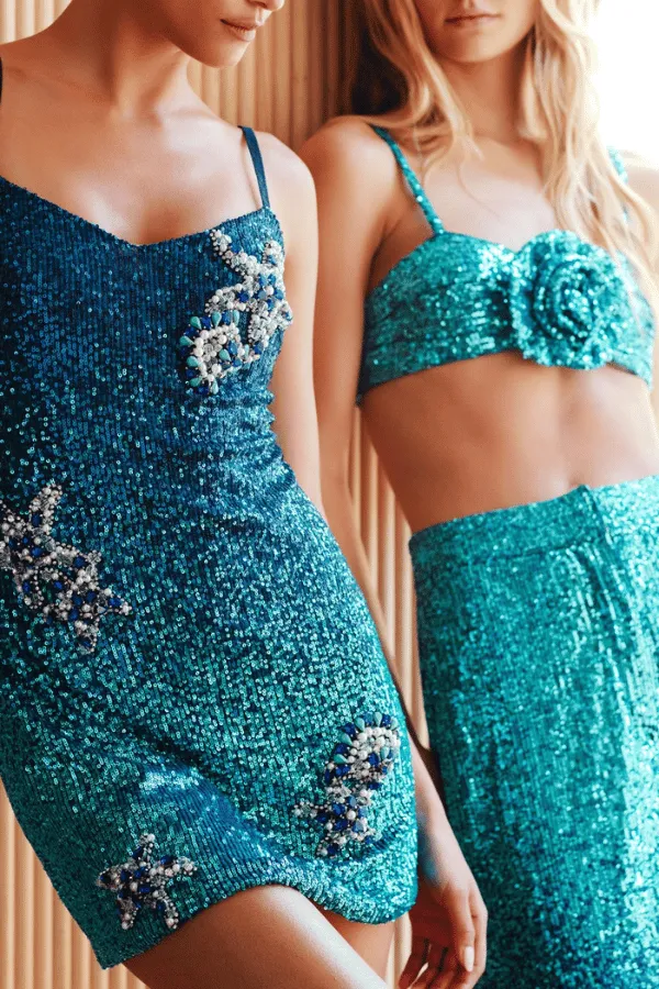 Embroidered Ombre Sequin Mini Dress High Tide