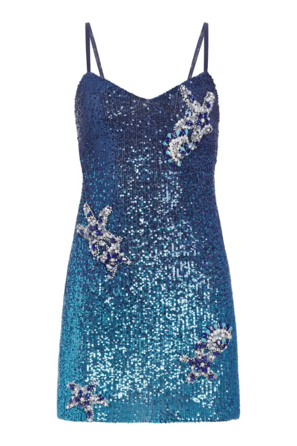 Embroidered Ombre Sequin Mini Dress High Tide