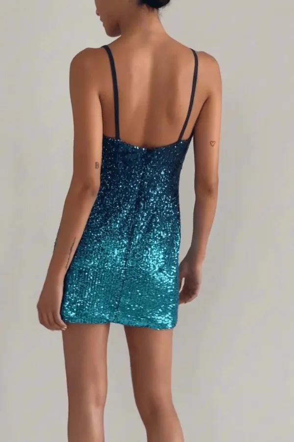 Embroidered Ombre Sequin Mini Dress High Tide