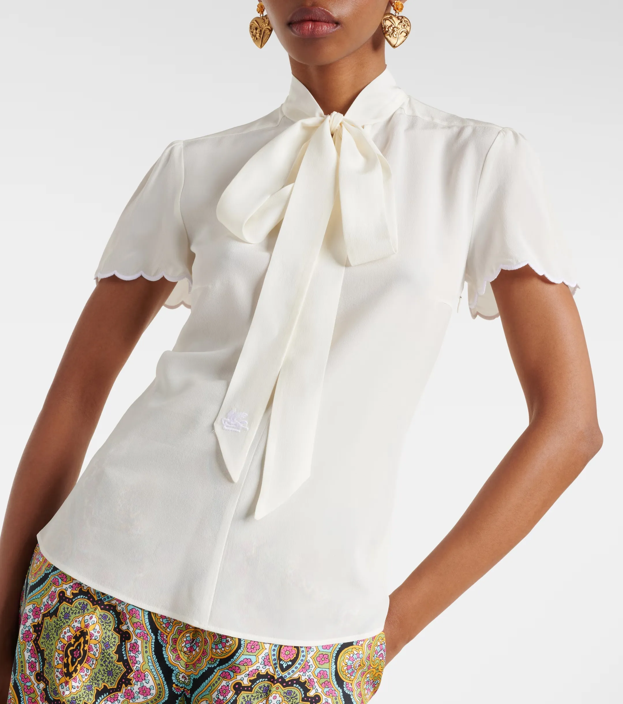 ETRO  |Silk Plain Short Sleeves Party Style Office Style