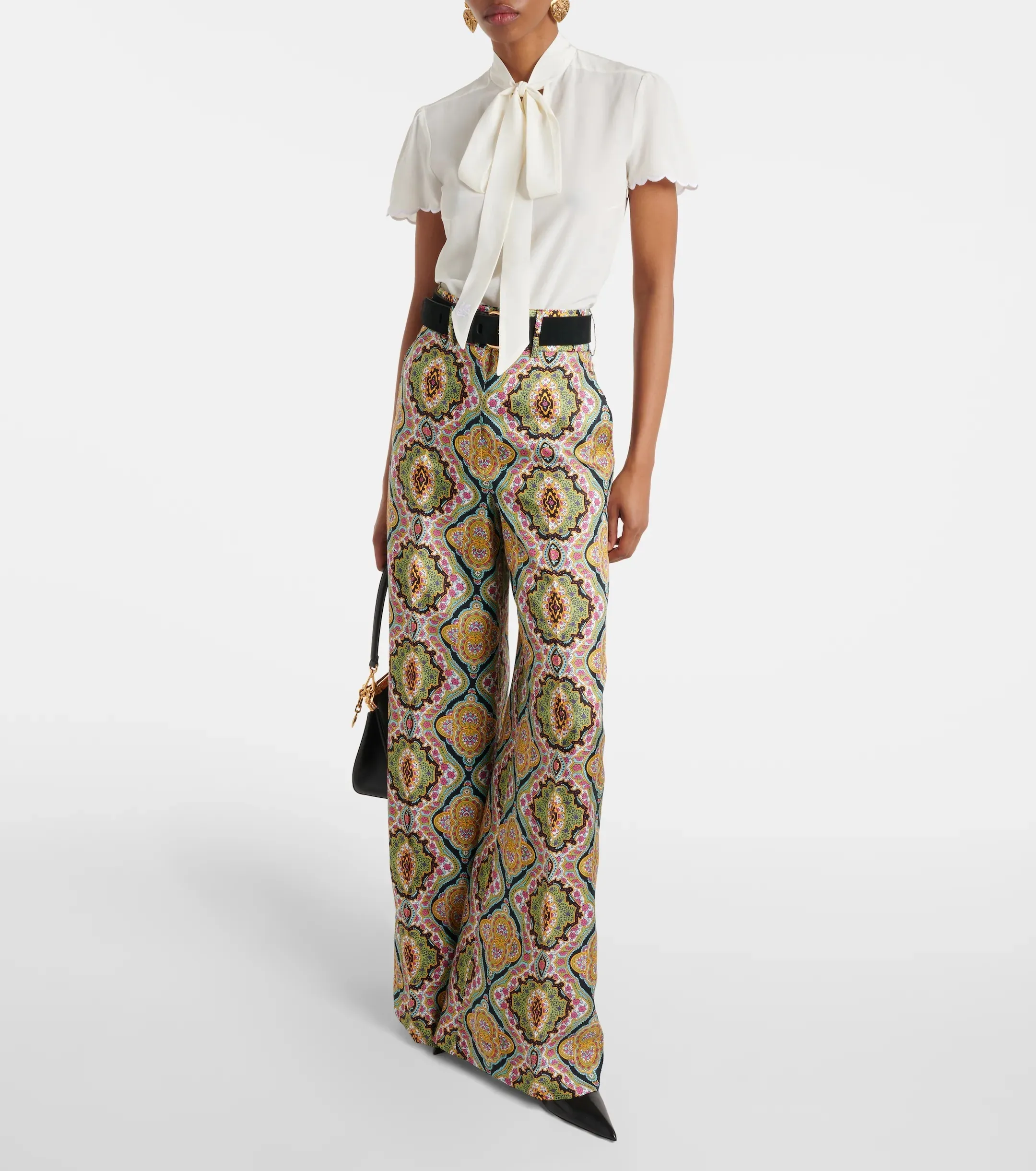 ETRO  |Silk Plain Short Sleeves Party Style Office Style