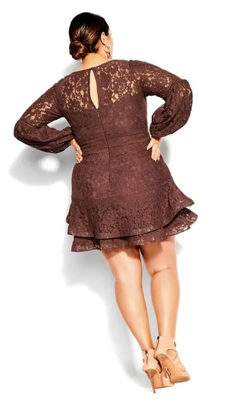 Evans Brown Lace Frill Mini Dress