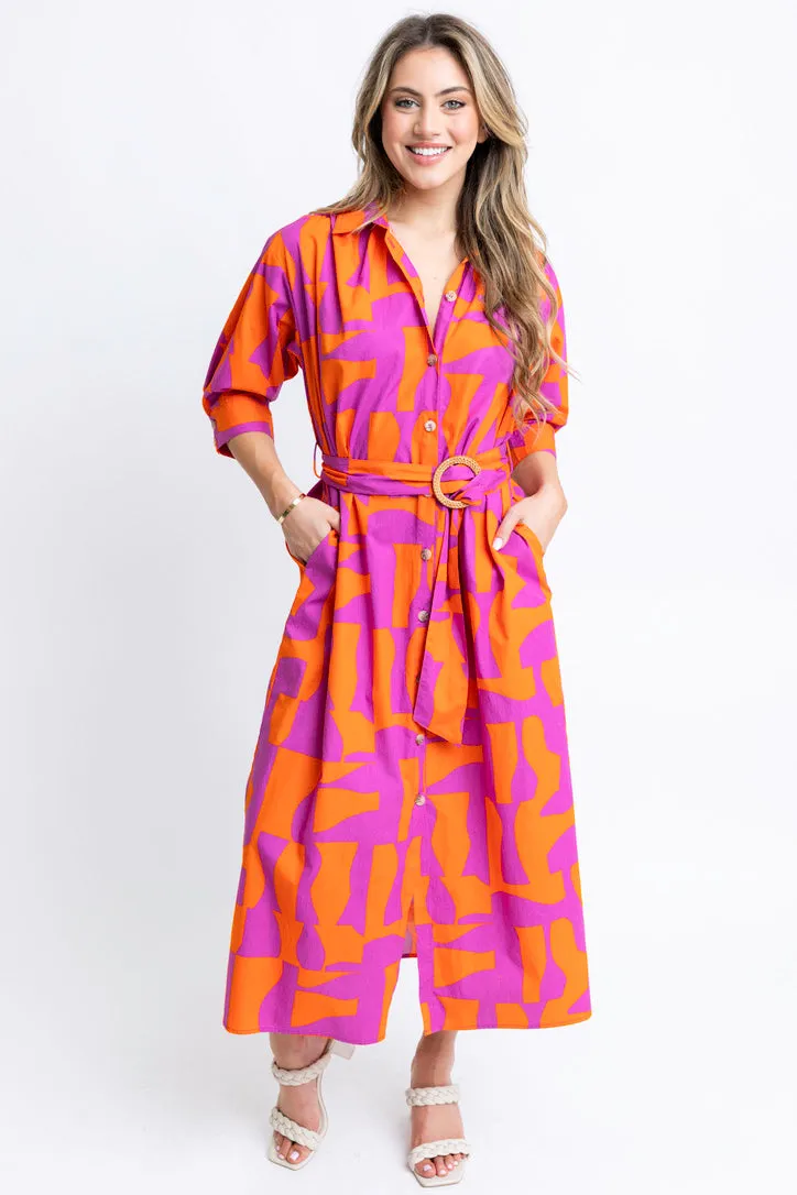 Geometric Poplin Maxi Dress