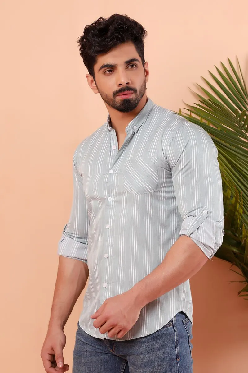 Green Reverse Stripe Casual Shirt FS Slim Fit