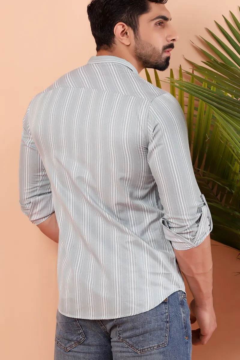 Green Reverse Stripe Casual Shirt FS Slim Fit