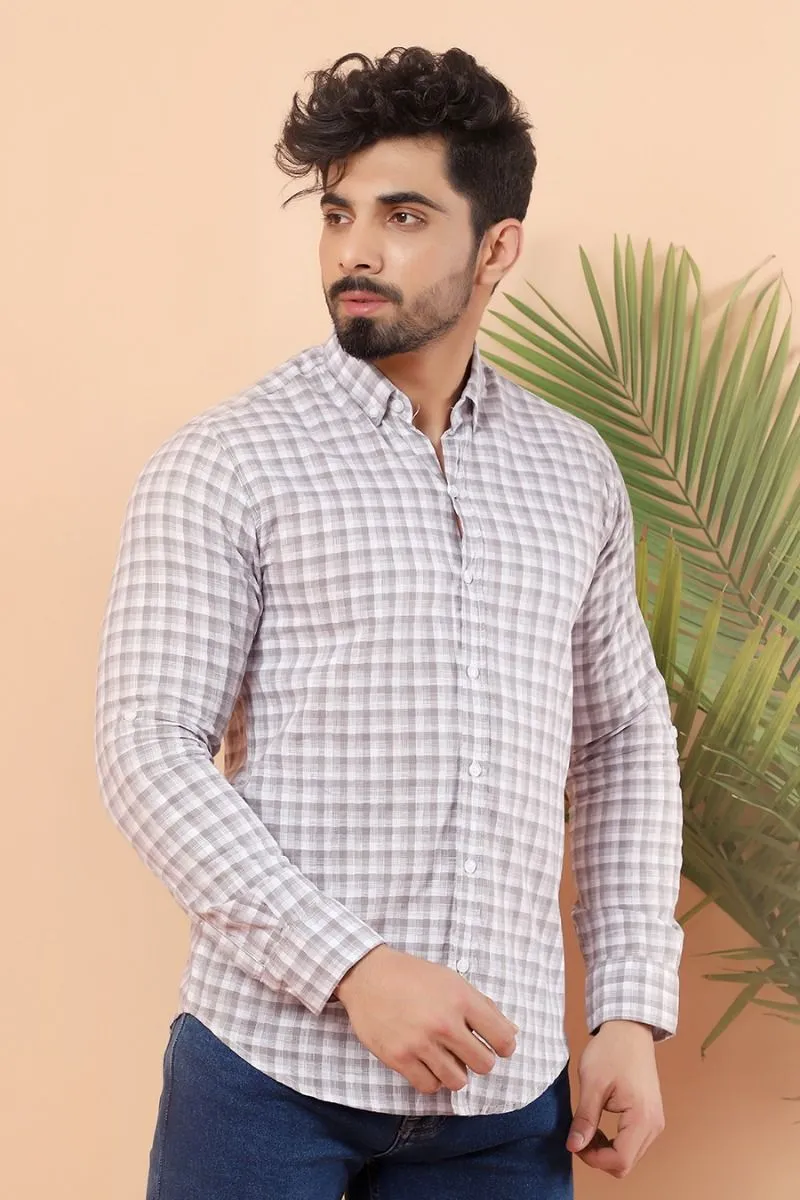 Grey Fine Check Casual Shirt FS Slim Fit