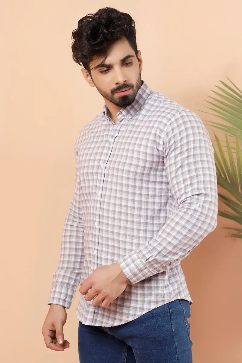 Grey Fine Check Casual Shirt FS Slim Fit