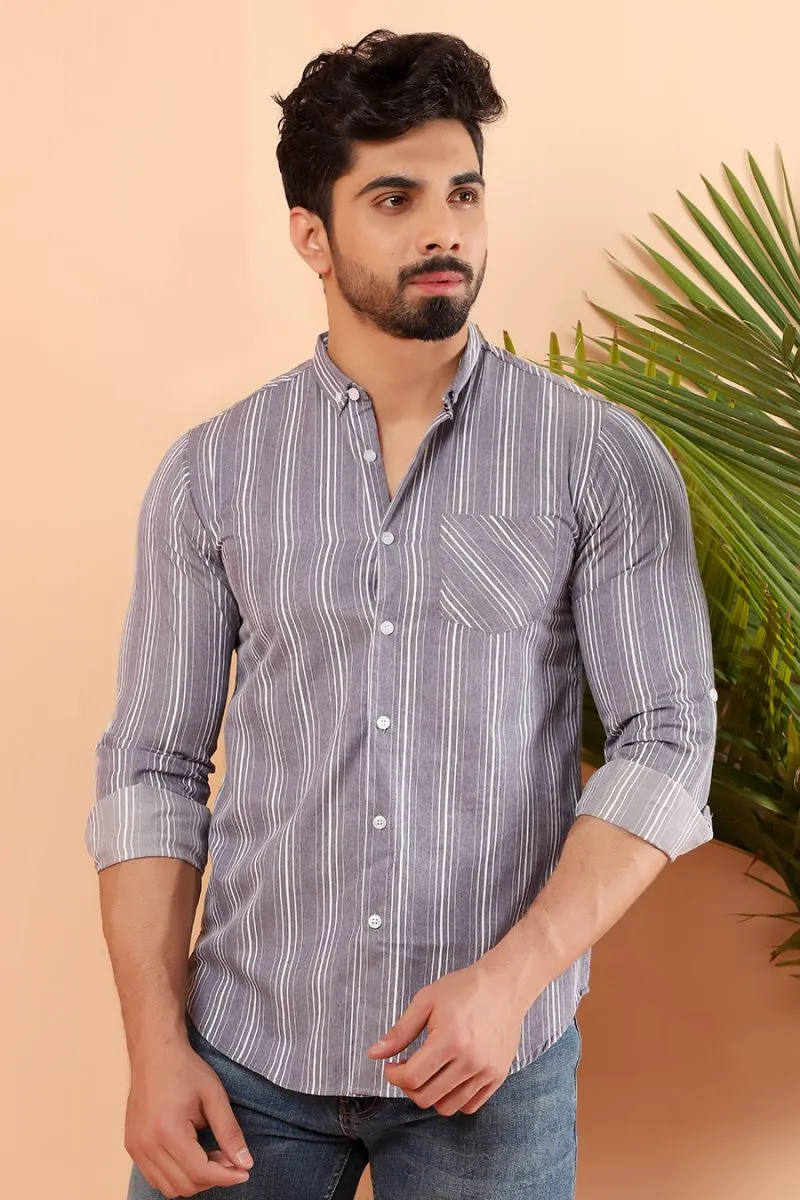 Grey Reverse Stripe Casual Shirt FS Slim Fit