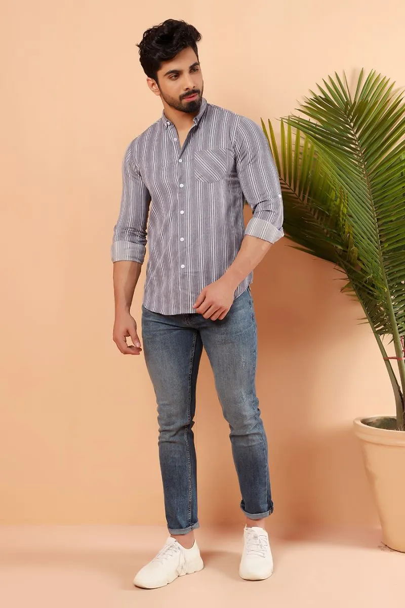 Grey Reverse Stripe Casual Shirt FS Slim Fit