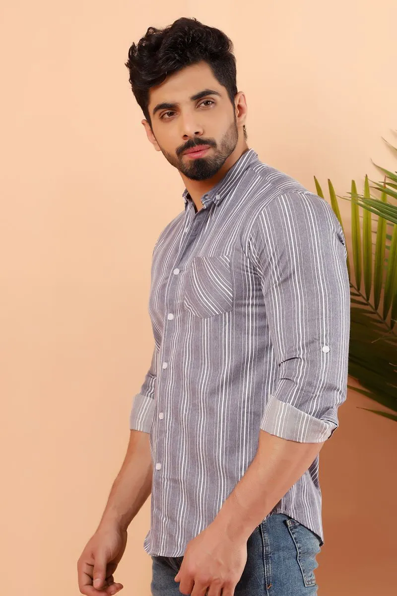 Grey Reverse Stripe Casual Shirt FS Slim Fit